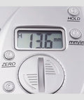 Close-up of LCD display on Pinch And Read Digital Body Fat Caliper With LCD Display, showing 13.6 mm reading.