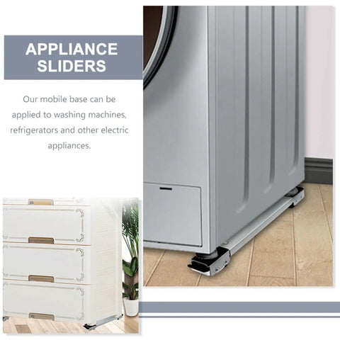 Heavy Duty Adjustable Appliance Roller Stands With Snap Lock Casters For Slick Room Moves And Rock Solid Floor Shield For Washers Dryers Fridges And Big Gear Quick Setup Guaranteed under a grey washer.