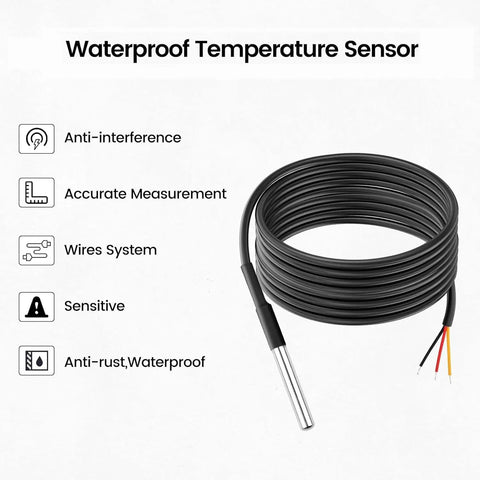 DS18B20 Temperature Sensors 5 Pack, 5M Waterproof Digital Probe with Stainless Steel Cable for Arduino, Raspberry Pi, outdoor projects