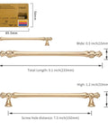 10 Pack Brushed Brass Cabinet Pulls Featuring Seven Point Five Inch Center To Center Spacing, showcasing dimensions and design details.