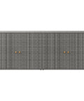 Heavy Duty Grey Garden Storage Cabinet And Outdoor Tool Chest, weather-resistant cabinet with poly rattan and acacia knobs.