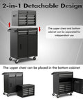 Five Drawer Rolling Tool Chest With Removable Tool Cabinet And Sliding Metal Organizer Lockable Drawers
