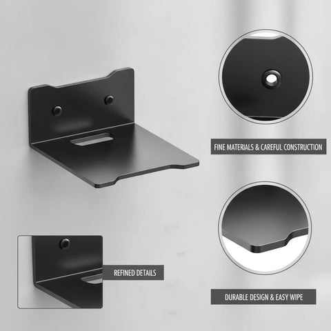 Wall Mounted Router And Electronics Mounting Bracket One Piece Construction in carbon steel with detailed close-ups and fine materials.