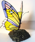 Tiffany Style Butterfly Table Lamp With Stained Glass Multicolor Night Light Blue Glass Accent For Living Room Or Bedroom