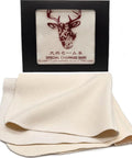Front view of beige 12x12 in chamois cleaning cloth for glasses, lenses, and cameras; soft, reusable.