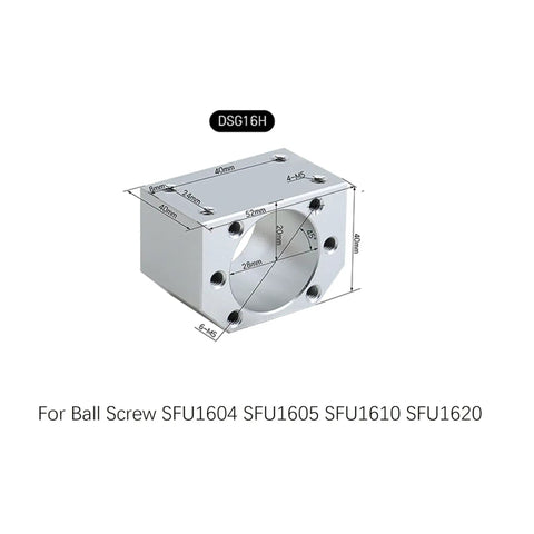 Hella Smooth SFU1605 Linear Motion Ball Screw Kit With Anti Backlash Nut Precision Bearing Ends Plug And Play Motor Mount Coupling For Nema 23 CNC Shop Floor Projects, DSG16H block with dimensions.