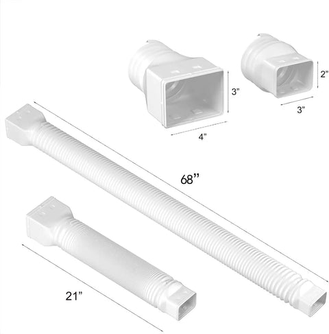 Two Pack Flexible Rain Gutter Downspout Extensions Extend From 21 To 68 Inches, Easy Install Drain Extender Kit With Screws Included, White Finish