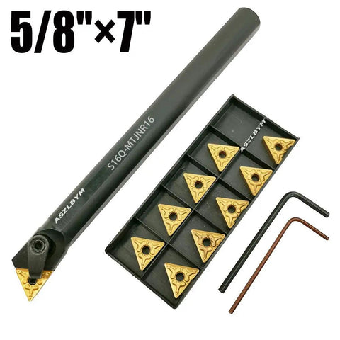 Five Eighths Inch By Seven Inch Beefed-Up Carbide Indexable Boring Bar Turning Tool Holder S16Q-MTJNR16 With 10 TNMG331 Inserts