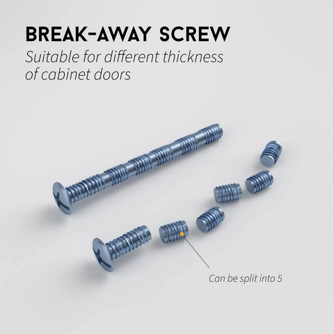 Break-away screws for 25 Pack Finger Edge Pulls For Black Cabinet Handles And Drawer Pulls, Kitchen Tab Hardware, 5 Inch Hole Centers.