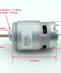 High Performance 42mm DC Motor Featuring Dual Ball Bearings runs smooth on 12V 18V and 24V power, side view showing dimensions.
