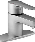 Single Handle Bathroom Sink Faucet With Escutcheon In Polished Chrome One Point Five GPM Flow Ceramic Disc Valves, side view
