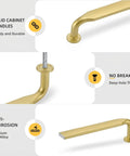 10 Pack 5 Inch Brushed Brass Cabinet Pulls Solid Zinc Alloy Heavy Duty Kitchen And Bathroom Drawer Handles Tough As Nails For Home Improvement And Renovations, detailed view of handle and threading.
