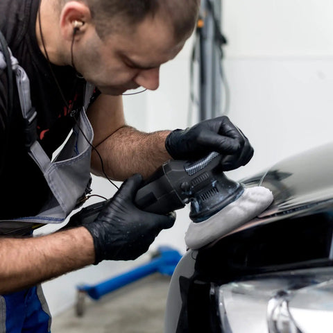 20 Piece Car Orbital Buffer Polisher Pad Bonnet Microfiber Cover For Seven To Eight Inch Pads in use on car surface