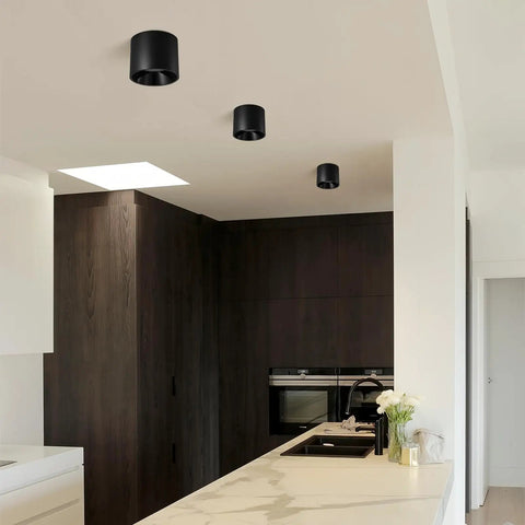 Dimmable Flush Mount LED Ceiling Light, 20W, 3 Color Temperatures 3000K/4000K/6000K, Ultra Slim Close-To-Ceiling Fixture, Black, Kitchen