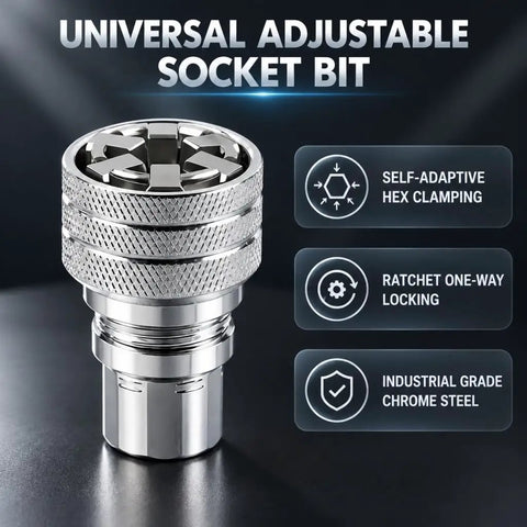 Adjustable Universal Socket Wrench For 38 Inch Drive Ratchet And Torque Adapter Three Piece Set, chrome socket bit with hex clamping.
