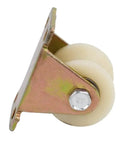 Hella Tough Nylon Grooved Roller And Track Pulley For Electric Sliding Gates And Fences Featuring Rock Solid Load Bearing Capacity With Killer Impact Resistance And Smooth Operation In V 30Mm And U 30Mm Sizes For Daily Use, showing dual nylon wheels with metal bracket.