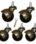 Rock Solid 2 Inch Antique Gold Ball Casters With Threaded Rod Mount For Hella Smooth 360 Degree Action Top Shelf Replacement Furniture Rollers No Fuss Design Perfect For Couches And Office Chairs, set of five with wrench.