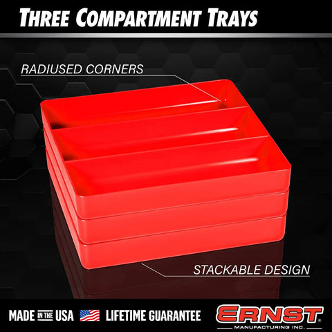 Stackable Toolchest Organizer Tray In Blue With Three Compartments For Mechanics, Electricians, Plumbers And DIYers Heavy Duty Made In The USA