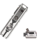 Super Bright Titanium Keychain Flashlight Six Hundred Fifty Lumens Usb C Rechargeable Edc Mini Pocket Torch with USB-C port visible