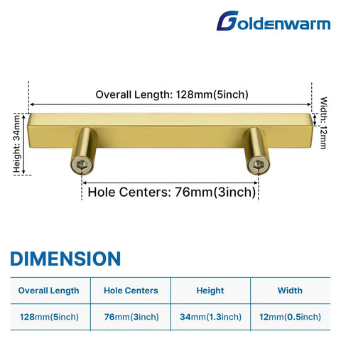 30 Pack Brushed Brass Cabinet Handles Gold 3 Inch Drawer Pulls Brushed Gold Kitchen Cabinet Hardware with 76mm Hole Centers