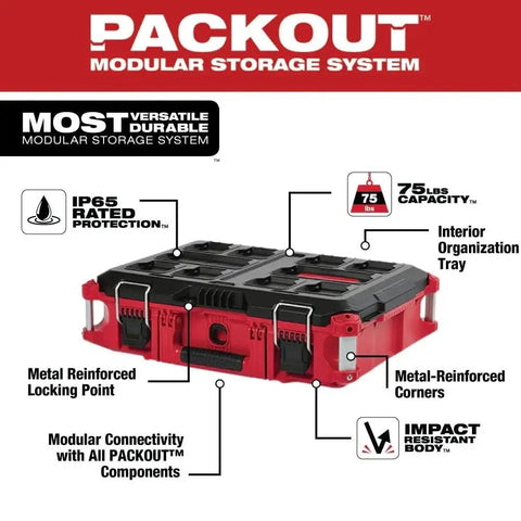 Weather Seal Tool Box With Organizer Bins 75 Lbs Capacity, built to last modular storage system, impact resistant, red and black
