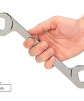 Hand holding a 32 mm from Angle Head Open End Wrench Set 4-Piece 24 27 30 32 Mm With 30 60 Degree Offset For Tight Access Durable USA Made