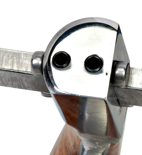 Close-up of the mechanism of a Right Handed Draw Gauge With Handcrafted Exotic Wood Grip and Hella Smooth Twist Lever.