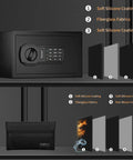 Fire Resistant Safe Box With Fireproof Waterproof Bag And Sensor Light 0.23 Cubic Feet with material layers diagram