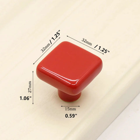 Totally Fresh Glossy Ceramic Square Cabinet Knobs And Drawer Pulls In Bold Red Set Of Six Super Heavy Duty Handles For Kitchens Or Dressers With Easy Peasy Hardware Setup, 1.25 inch, glossy red ceramic.