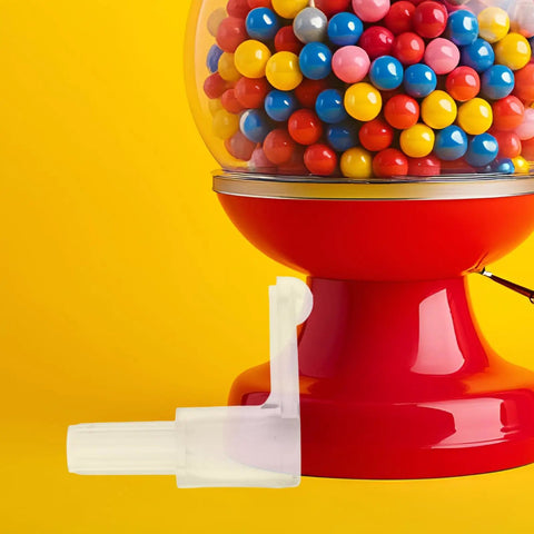4 Piece Plastic Candy Machine Gear Assembly With Wear Resistant Lever, Universal Gumball And Candy Dispenser Parts Replacement, Fits Most Machines, No Fuss Install, Durable Turntable Gear on red dispenser