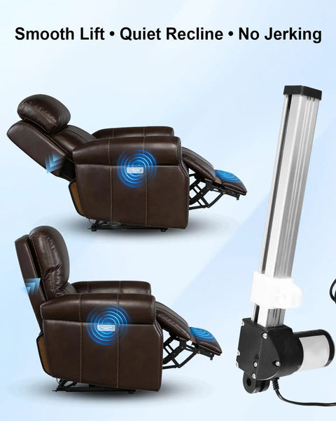 KDPT007-334 Linear Actuator For Power Recliner Lift Chair Motor Replacement shown with recliner in two positions.