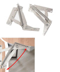 Two Pack Foldable Bed Lifting Brackets with 80 Degree Hinges, heavy duty lift supports attached to bed frame, pre-drilled mounts visible