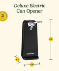 Reliable Automatic Electric Can Opener With Simple One Touch Activation And Secure Nonslip Base For No Sweat Everyday Kitchen Cooking And Canning Prep In Sleek Black, showing dimensions 9.4" height, 4.5" width.