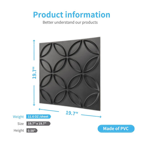 Interlocking Circles 3D Wall Panel in Matte Black for Walls and Ceilings Waterproof and Fire Resistant Lightweight DIY Accent