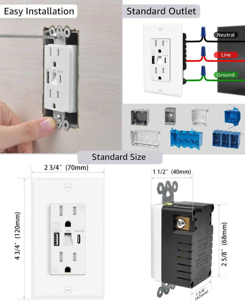 Solid Workhorse Twenty Pack Usb Type C Wall Outlet Plates Featuring Integrated Led Night Light Tamper Resistant 15A Receptacle With Quick Charge Ports For Bedroom Kitchen Updates installation demo
