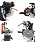 Straight Fire Heavy Duty Belt Sander Grinder With 71 Inch Sanding Belt And Three Grinding Wheels For Metal Polishing Smooth Operator showing motor and sanding belt assembly.