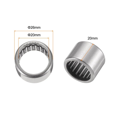 5 Pcs HK2020 One Way Needle Roller Bearings 20x26x20mm Clutch Bearing shown with measurements and temp resistant steel design.