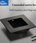 Black Stainless Steel Flush Handles For Sliding Closet Doors Square Recessed Finger Pulls with Invisible Screws