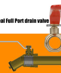 Heavy Duty Water Heater Drain Valve Three Quarter MIP To Three Quarter Male GHT Full Port Connection with red handle and diagram