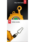 Beefy Adjustable Tool Balancer With Spring Tension And Telescoping Arm For Load Holding 120 To 140 Kg, Keeps Tools On Lockdown On Assembly Lines, Multifunctional Clamp Holder For Pro Grade Use. Alloy steel hook and safety buckle close-up