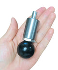 Badass Heavy Duty Spring Loaded Pull Pin With Easy Grip Ball Handle For Quick Release Tool Mounting And Precision Workholding Three Eighth Inch Industrial Grade Steel held in hand.