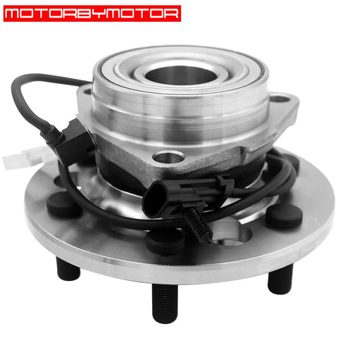 Beefed Up Front Wheel Bearing Hub Assembly 6 Lug 4WD With Abs Wire, close-up of pre-assembled unit with connectors.