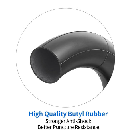 Close-up of 14x2.125 Butyl Bike Inner Tube with CR202 Bent Valve Stem, highlighting high quality butyl rubber material.