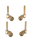 Heavy Duty Brass Furniture Casters With Slick Rolling Swivel Wheels And Quick Mounting Screws No Fuss Vintage Style Replacement Rollers For Tables Couches showing four brass wheels with threaded stems.