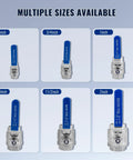 Display of 2 Pack 316 Stainless Steel Ball Valve Half Inch NPT Female Full Port with various size options for industrial use