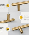 Close-up of 35 Pack 5 Inch Champagne Bronze Cabinet Pulls T Bar Handles Solid Stainless Steel with design details.