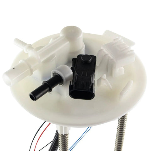 Direct Replacement Fuel Pump Module Assembly With Original Equipment Equivalence And Straightforward Boltup Design For Effortless Garage Swaps And Dependable Weekend Getaways top view of fuel pump module with connectors.