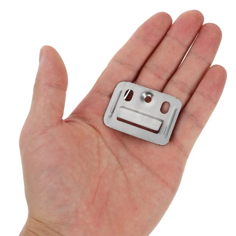 100 Piece Stainless Steel Wall Panel Buckles Hardcore Snap Lock Mounting Clips in hand showing detail and size for drywall use.