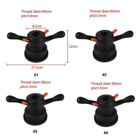 Professional Grade Wheel Balancer Quick Release Wing Nut And Pressure Cup Hub Shaft Nut Kit displaying thread sizes 40mm, 38mm, 36mm.