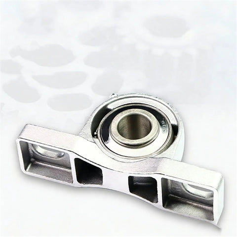 Ready To Roll 304 Stainless Steel Pillow Block Bearing Featuring A Sealed Spherical Insert Built For Straightforward Plate Mounting On Every Industrial Rig at an angle highlighting the sealed insert.